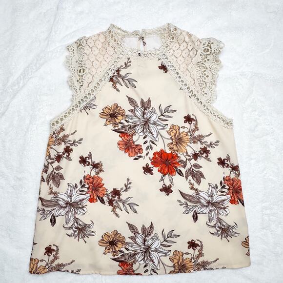 NEW SHEIN Cream Floral Crochet Lace Raglan Sleeve Tank Top size 6 Medium - Picture 3 of 6